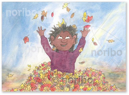 Greeting Card - Troll Boy Playing With Leaves